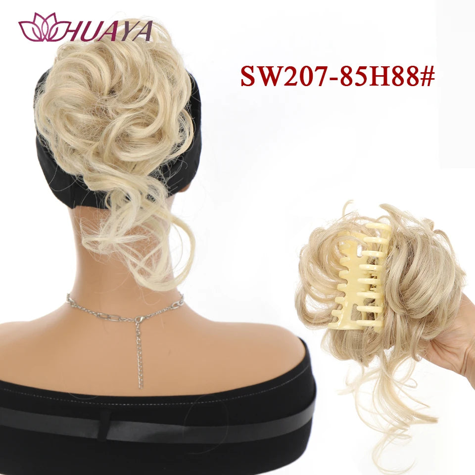 HUAYA Synthetic Messy Curly Claw Hair Bun Chignon Hair Extensions Scrunchy Fake False Hair With Tail for Women Hairpieces