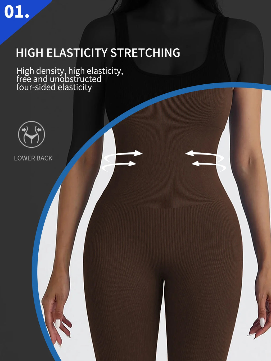 CZGUKE Women's seamless one-piece sportswear yoga ribbed slim-fitting one-piece square-neck base pants long pants fitness wear