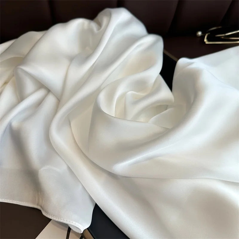 Plain Solid Basic Design 100% Silk Feeling Scarf for Women 180x90cm Shawl Wrap Luxury Female Hijab Headband Foulard Beach Stoles