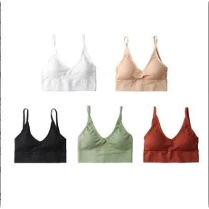 5-Piece Set of Sports Seamless Bras, Comfortable Wire-Free Bras, V-Neck Bandeau Spaghetti Strap Bras, Push-Up Bras / Underwear /