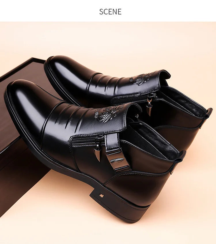 Men's Pointed Toe Dress Shoes Double Side Zippers Business Casual Low Top Boots Comfortable Formal Leather Shoes for Work Office