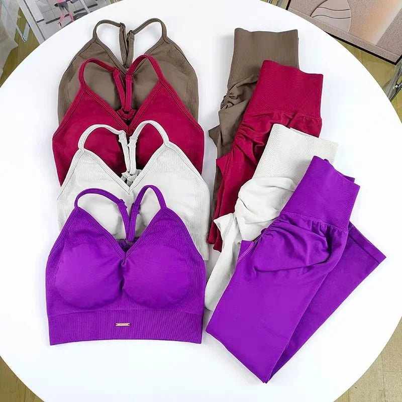 Seamless Yoga Set Padded Push Up Bra High Waist Butt Lift Leggings Breathable Gym Workout Suit