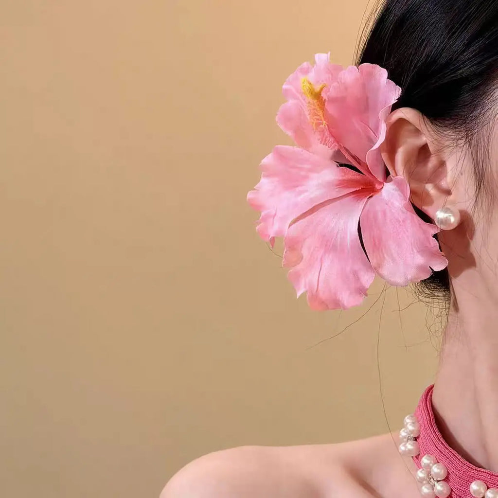 YJL 2pcs Hibiscus Flower Hair Side Clips Handmade Artificial Bohemian Floral Hairpin for Girls Beach Party Hair Accessories