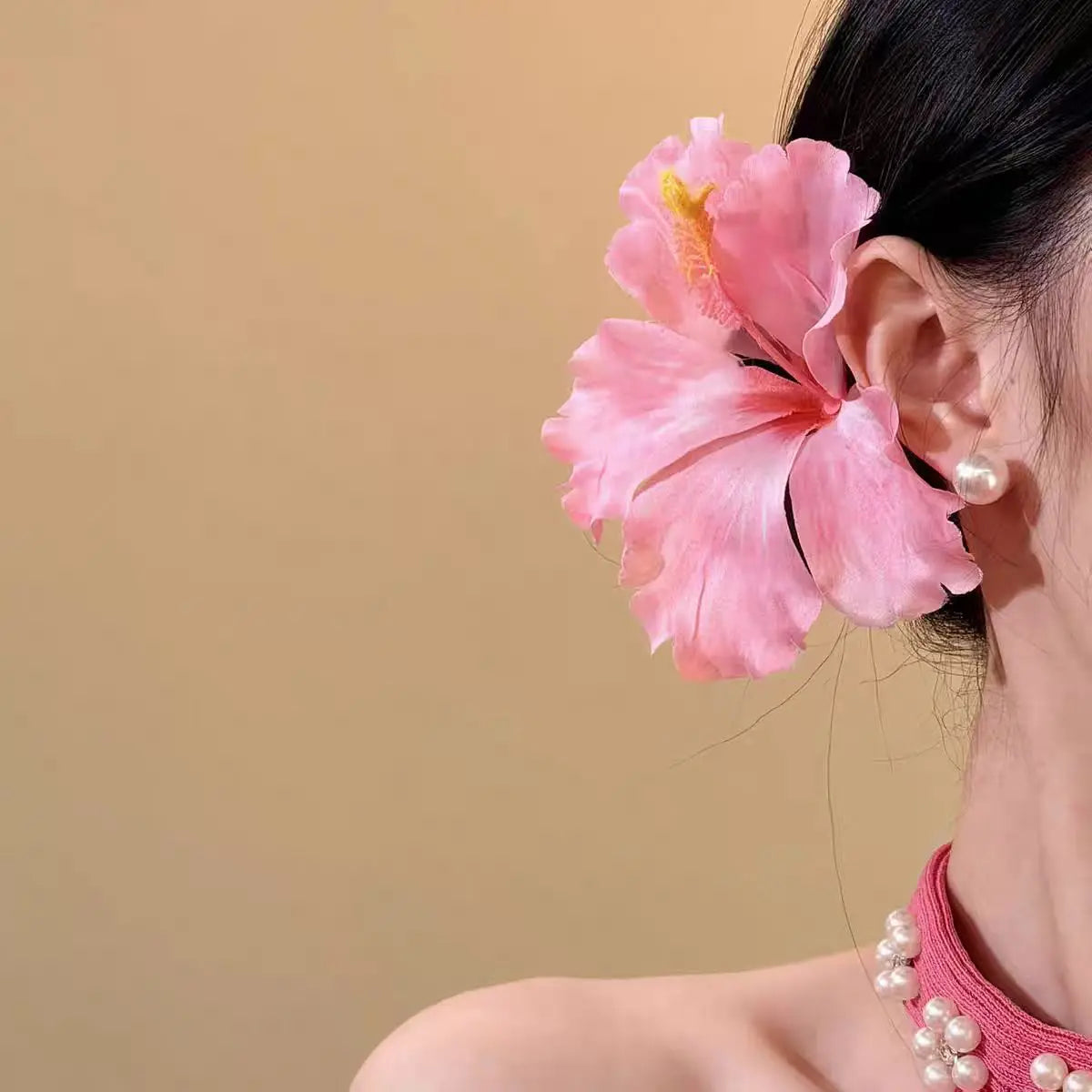 YJL 2pcs Hibiscus Flower Hair Side Clips Handmade Artificial Bohemian Floral Hairpin for Girls Beach Party Hair Accessories