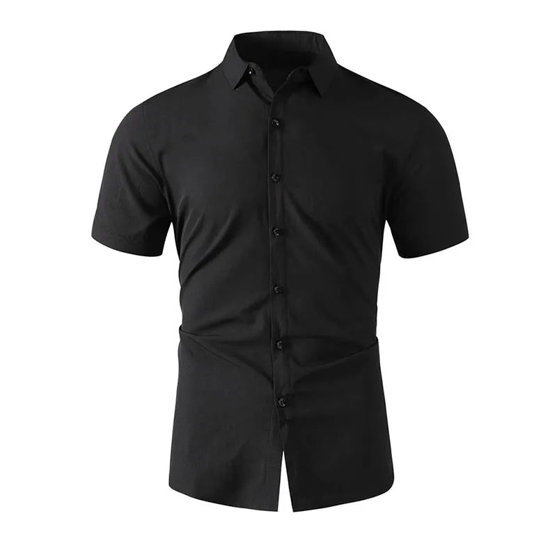 2025 New Men's Business Casual Solid Color Short Sleeved Shirt for Summer Fashion No Ironing Comfortable and Versatile Top