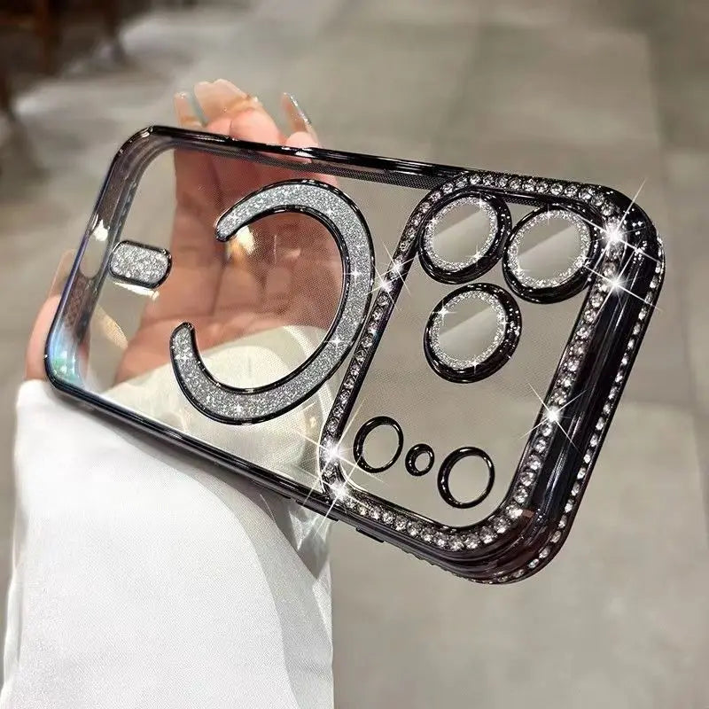 Luxury Bling Diamond Lens Glitter For Magsafe Case For iPhone 17 Pro Max Air 16 15 14 13 12 11 Plus Magnetic Shockproof Cover