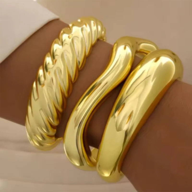 3 Pcs Irregular Wavy Resin Metal Bangle Set For Women Open Cuff Bracelets Bohemian Beach Vacation Stackable Trendy Jewelry Gifts