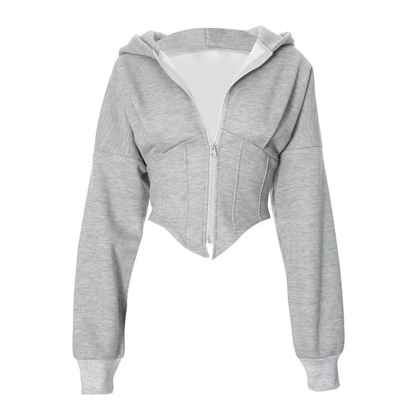 Crop Zip Up Jackets Hoodie Tops Y2K Streetswear 2024 Women Winter Clothes Sexy Fashion Sweatshirts Cropped Coat Jackets Tops