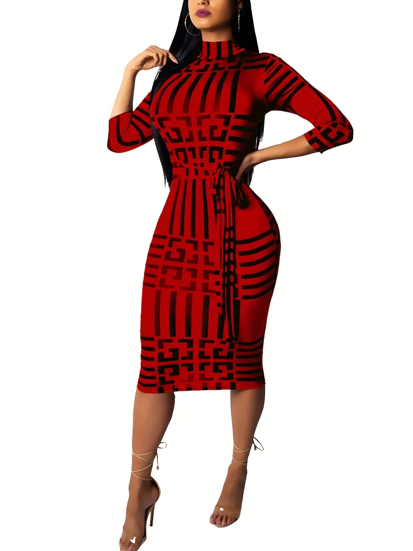 Fashion Women Spring Fall Elegant Dress Long Sleeve Sexy Mini Bandage Dresses Letter Print Midi Dress