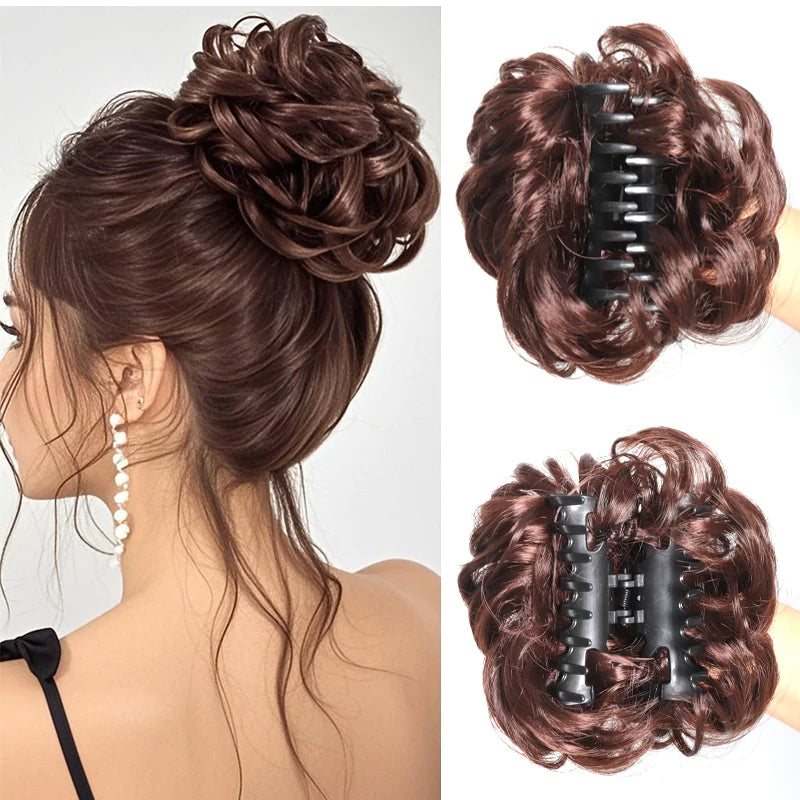 Synthetic Messy Bun Claw Clip Hair Hairpieces 6 Inch Curly Wavy Chignon Hair Extensions Messy Updo Hair Accessories For Women
