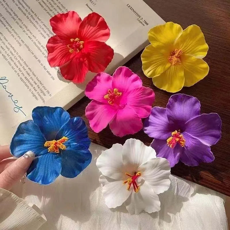 1Pcs Hibiscus Flower Hair Side Clips Handmade Artificial Bohemian Floral Hairpin for Girls Beach Party Hair Accessories