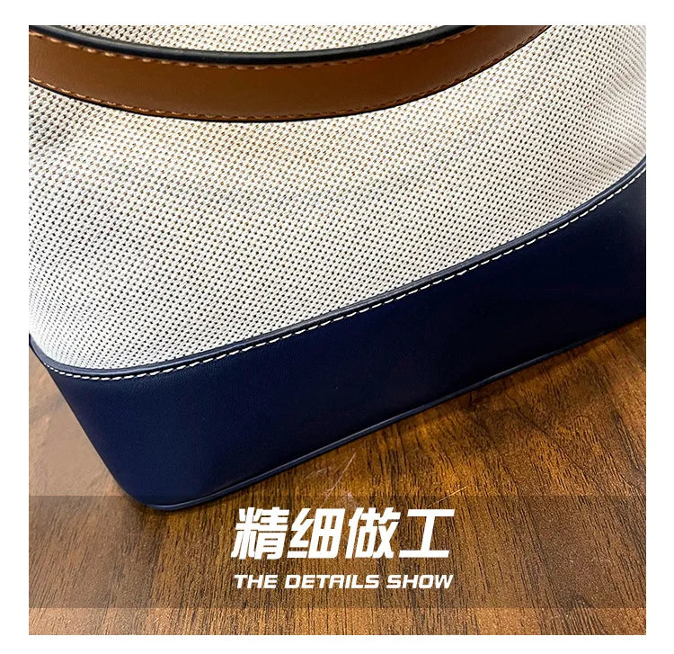 Canvas Bucket Bag Luxury Designer Handbags Women PU Shoulder Bag Fashion Crossbody Daily Commuting Tote Bag