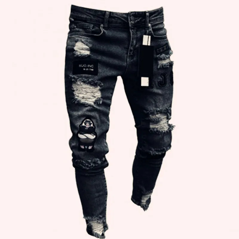 New Stretch Men's Jeans Washed Motorcycle Trousers Vintage Man Cowboy Pants Punk Loose Straight Retro Baggy Designer Casual Goth