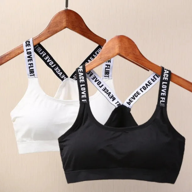 Sports Underwear Women Yoga Fitness Seamless Crop Top Wide Letter Straps Comfortable Workout Activewear Back Without Underwire I