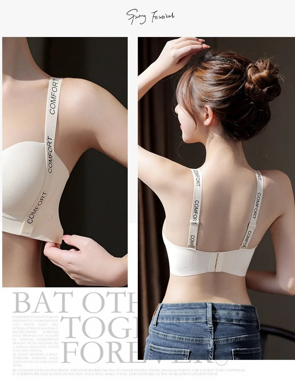 Small Chest Display Letter Shoulder Strap Bra Large Gathering Adjustable Straps Seamless Underwear Medium Thick No Steel Ring