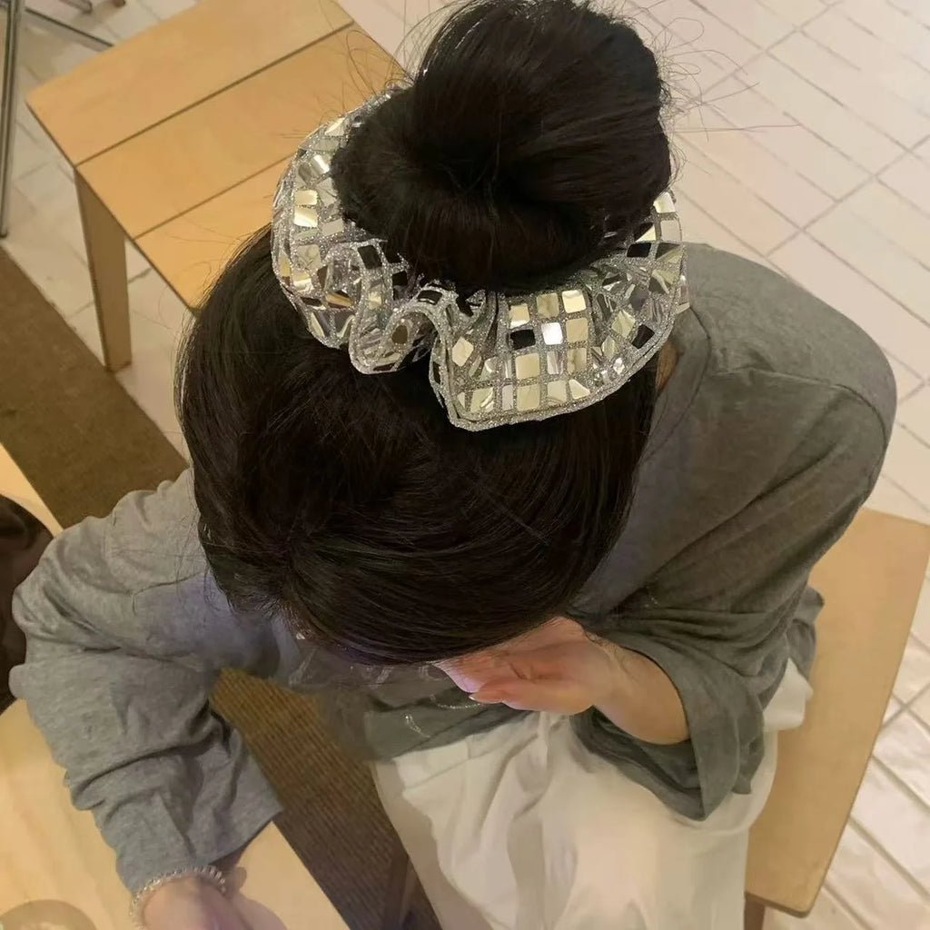 Shiny Sequin Hair Scrunchies Silver Glitter Hair Ties for Women Girls Daily Party Hair Accessories Gift
