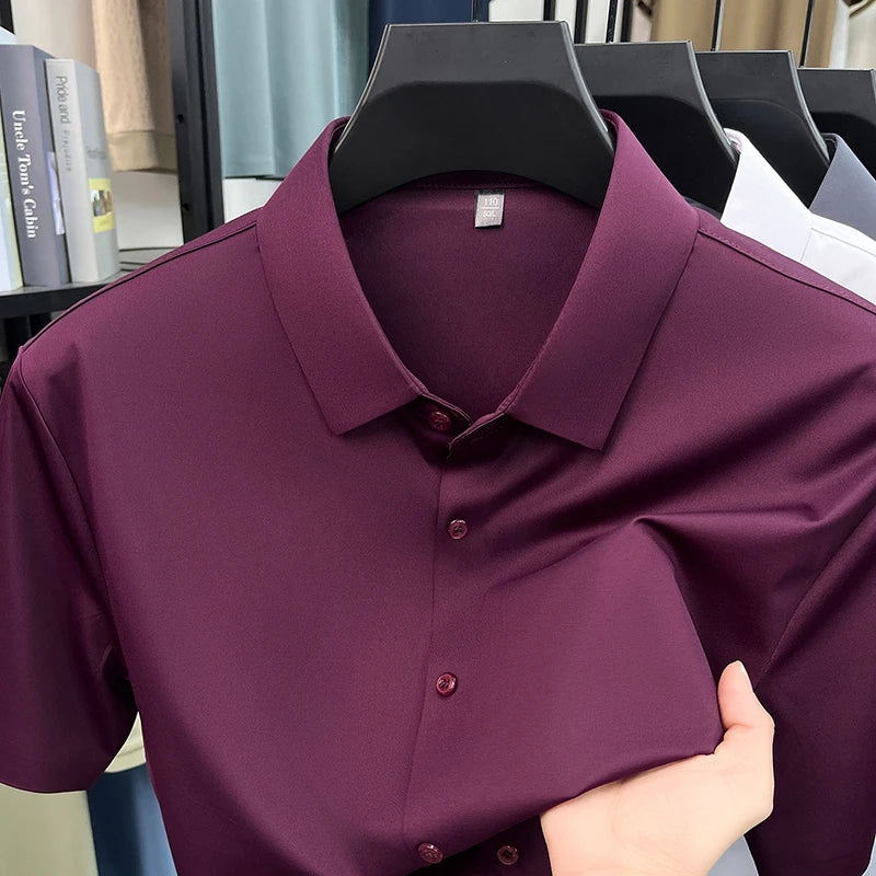 Mens Summer Business Short Sleeved Shirt Seamless Construction High Stretch Easy Care for AllDay Comfort
