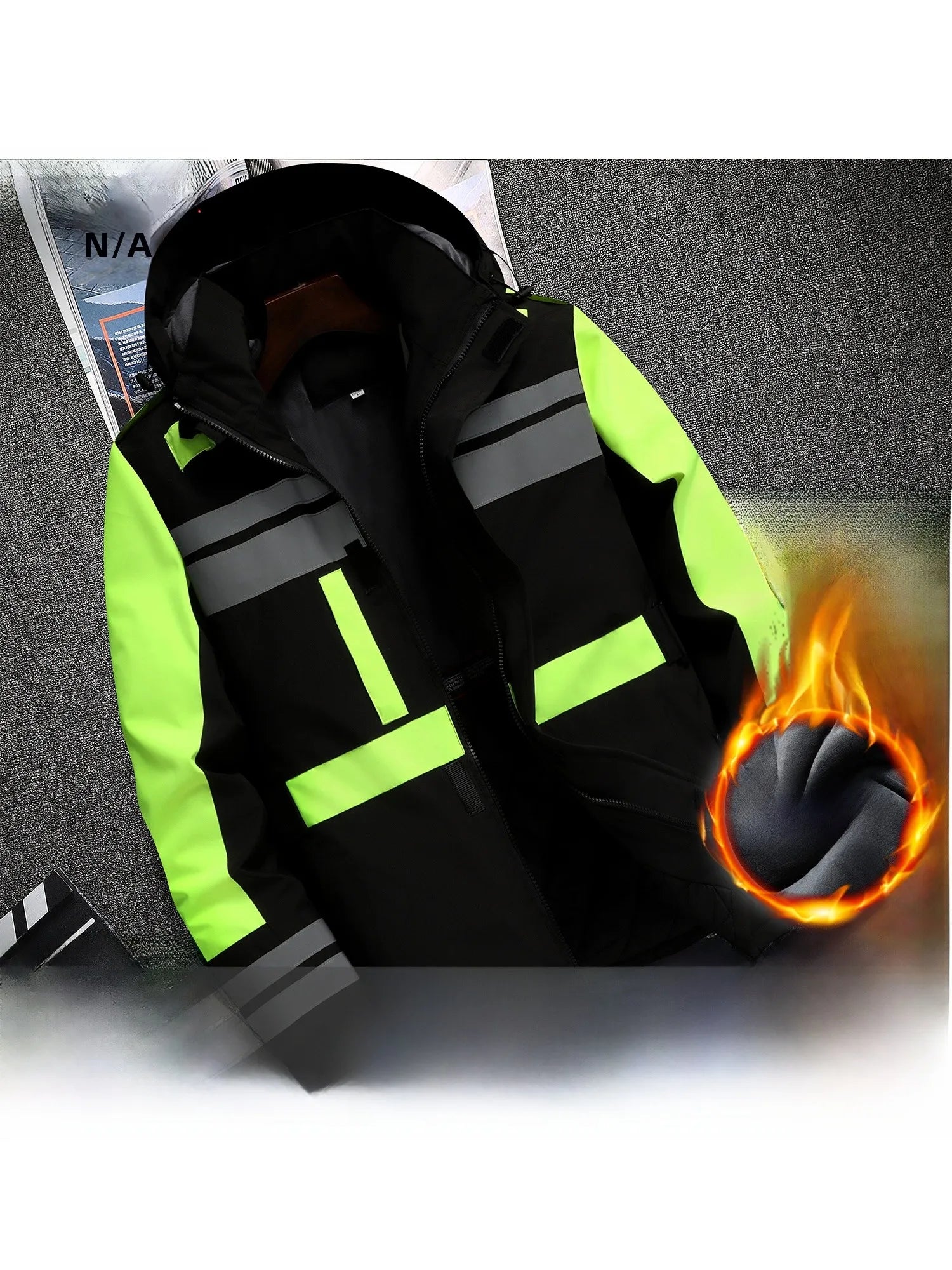 Thiened Fce Workwear Jaet ex Warm Windproof Reflective Cotton Coat Men's Casual Sle Removable Hat Zipper Closure