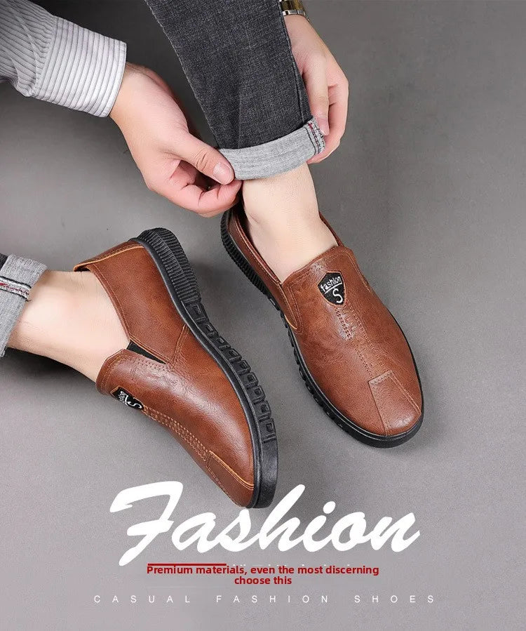 Soft Bottom Men's Business Casual Shoes Easy to Wear Spring Summer Autumn Winter Korean Style round Toe Low Heel Leather Shoes