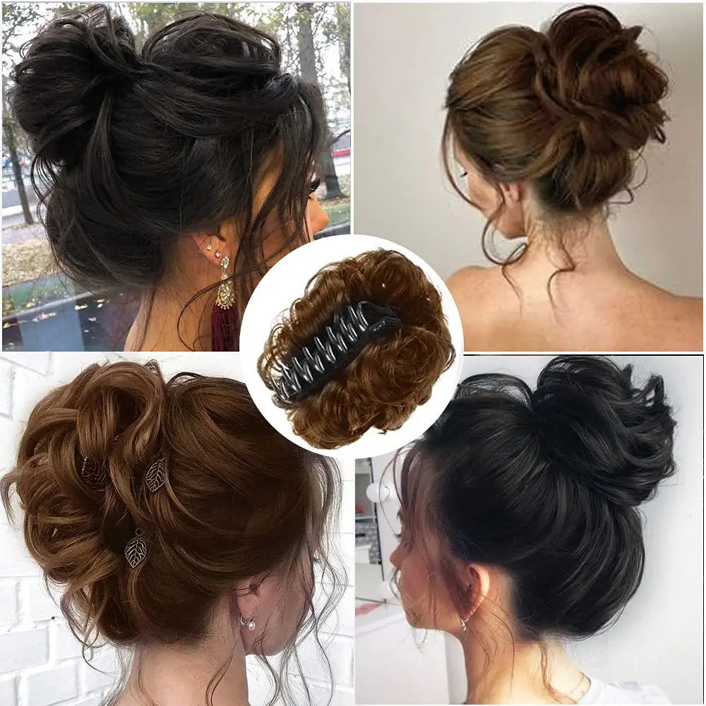 Sunslymei Synthetic Hair Bun Grab Clip in Chignon Hairpiece Curly Messy Ponytail Hair Extensions Scrunchie Hairpieces for Women
