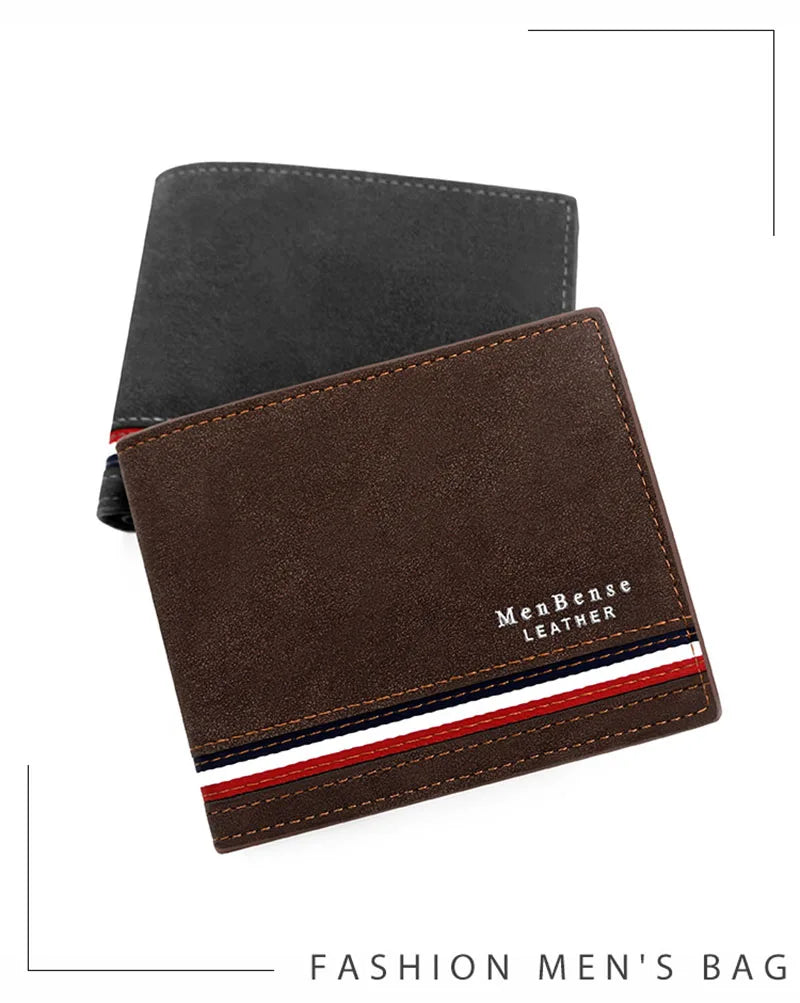 Luxury Men's Short Wallet - High Quality PU Leather Purse, Bifold Zipper Coin Pocket & Slim Card Holders with Money Clip