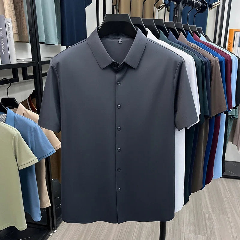 Mens Summer Business Short Sleeved Shirt Seamless Construction High Stretch Easy Care for AllDay Comfort