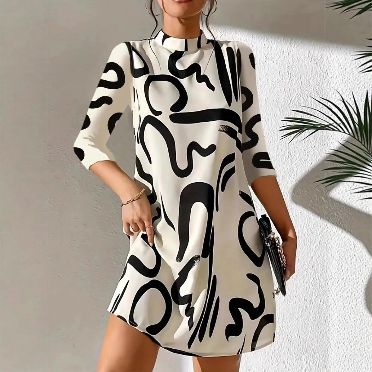 Fashion Long Sleeve Print Mini Dress Women 2025 Autumn Casual Temperament Office Ladies Dresses For Women Robe Femme