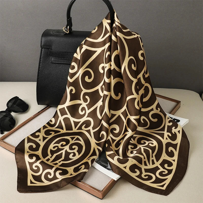2025 Luxury 70cm Silk Square Scarf Women Print Satin Neck Tie Female Hair Wrist Bandana Headkerchief Shawl Wrap Hijab Echarpe
