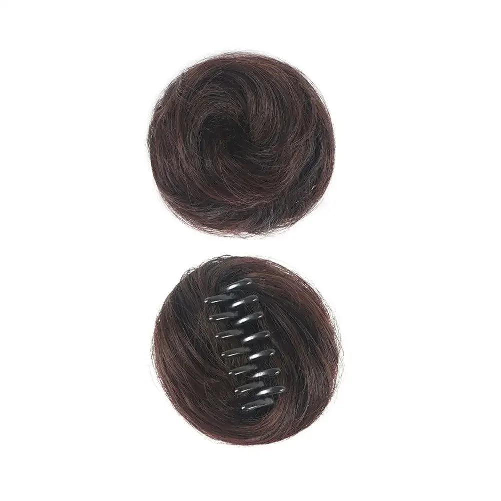 Girls Curly Scrunchie Chignon Band Brown Black Synthetic Hair Ring Wrap On Messy Bun Ponytails Straight Hair Tie