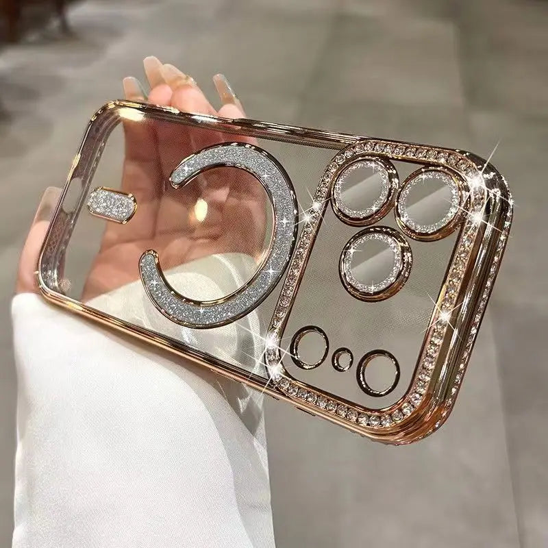 Luxury Bling Diamond Lens Glitter For Magsafe Case For iPhone 17 Pro Max Air 16 15 14 13 12 11 Plus Magnetic Shockproof Cover