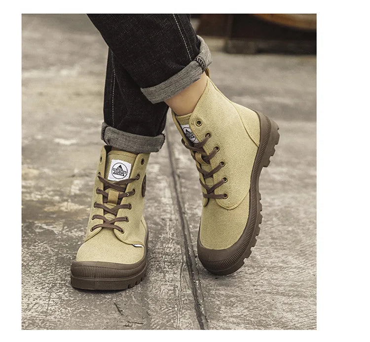 Canvas Shoes Men Boots Leisure High Top Ankle Boots Male Flat Footwear Military Boots Couple Shoes Casual Spring Autumn Boots