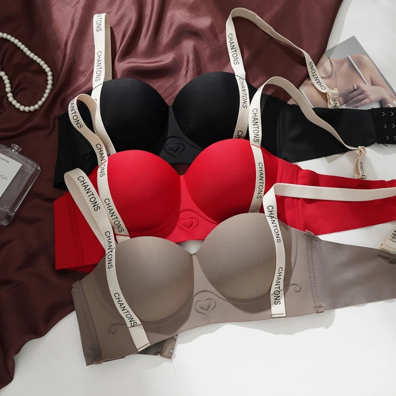 Seamless Letter Print Trendy Bras for Women Without Steel Rings Underwear Push Up Anti-Slip Small Chest Bra Adjustable Straps