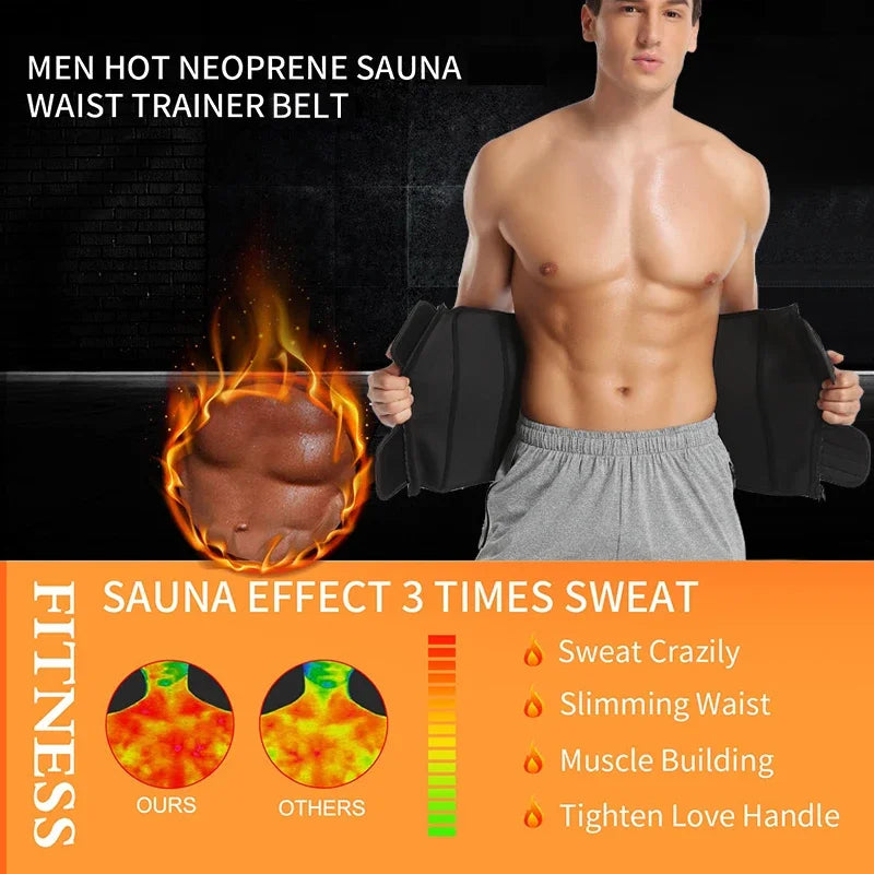 Men Waist Trainer Trimmer Belt for Weight Loss Neoprene Body Shaper Sauna Workout Sweat Belly Belt with Double Straps Shapewear