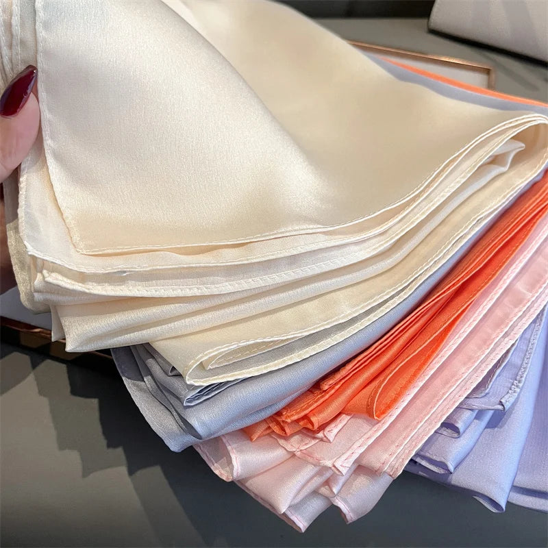 2024 Luxury Brand Silk Scarf for Women Large Shawl Wrap Headband Solid Design Hijab Beach Stoles Female Foulard Echarpe Bandana