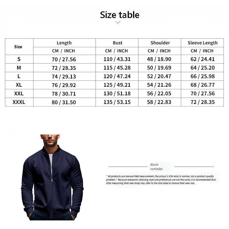 2024 New Spring And Autumn Men's Stand Collar Jacket Solid Color Leisure Sports Long Sleeve Zipper Coat Straight Tube Large Size