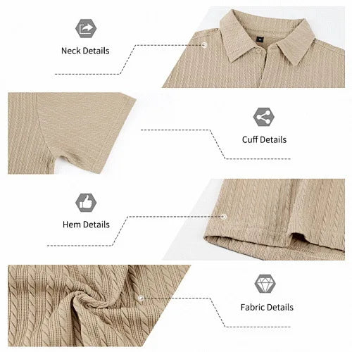 European and American Men's Casual Jacquard Shirt Men's Summer Solid Color Lapel Breathable Men's Short-Sleeved Shirt Top