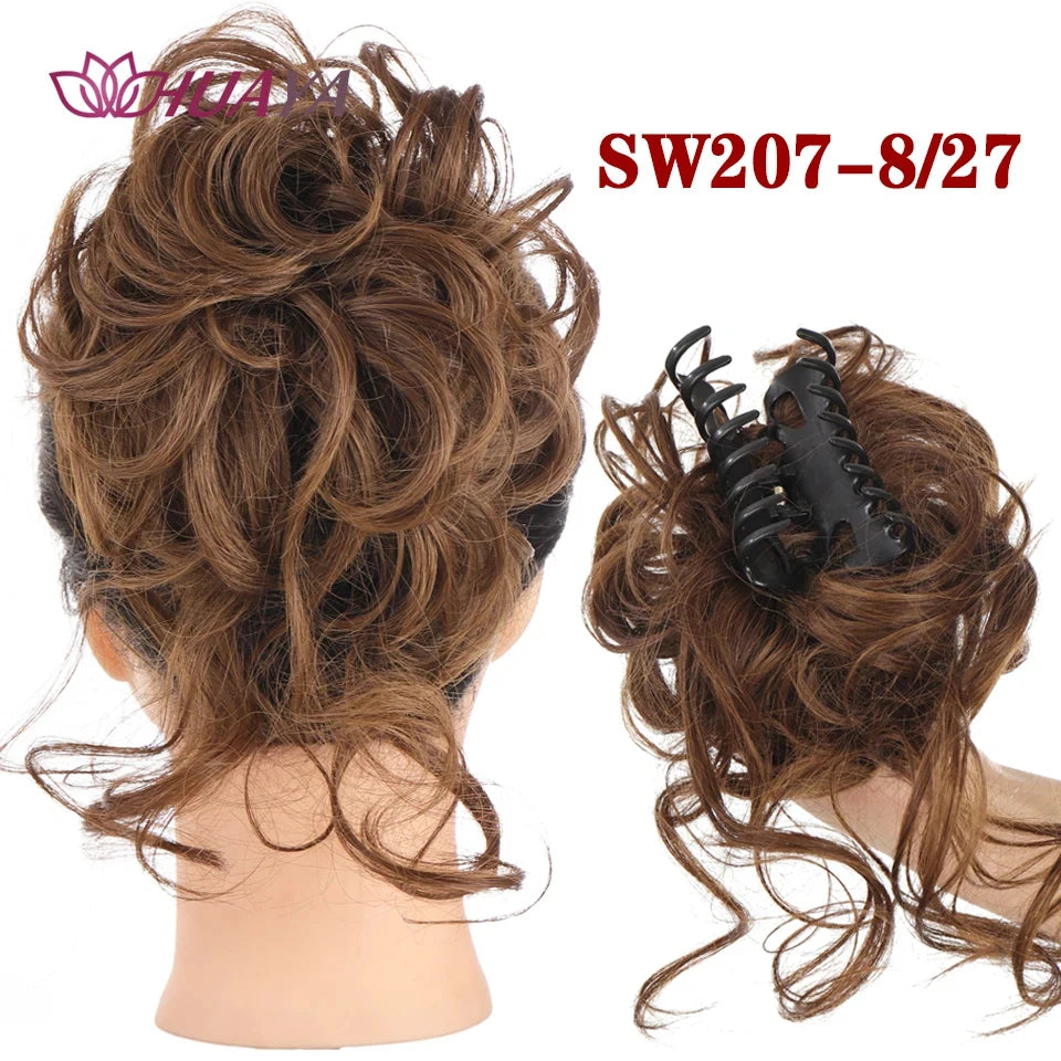 HUAYA Synthetic Messy Curly Claw Hair Bun Chignon Hair Extensions Scrunchy Fake False Hair With Tail for Women Hairpieces