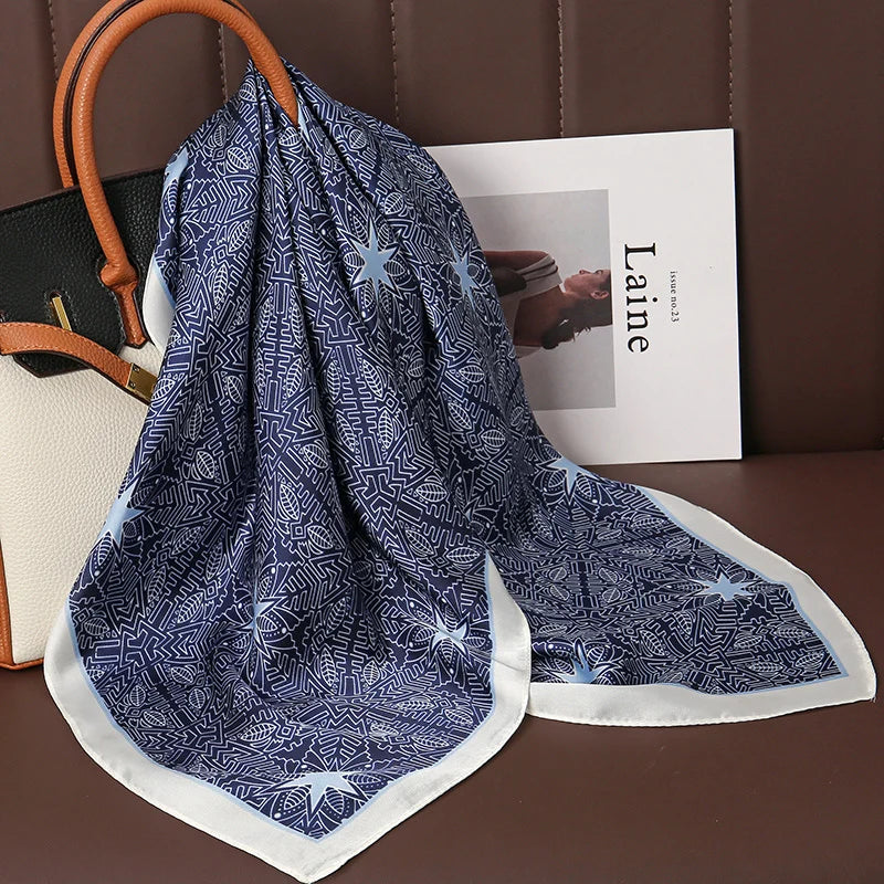 2025 Luxury 70cm Silk Square Scarf Women Print Satin Neck Tie Female Hair Wrist Bandana Headkerchief Shawl Wrap Hijab Echarpe