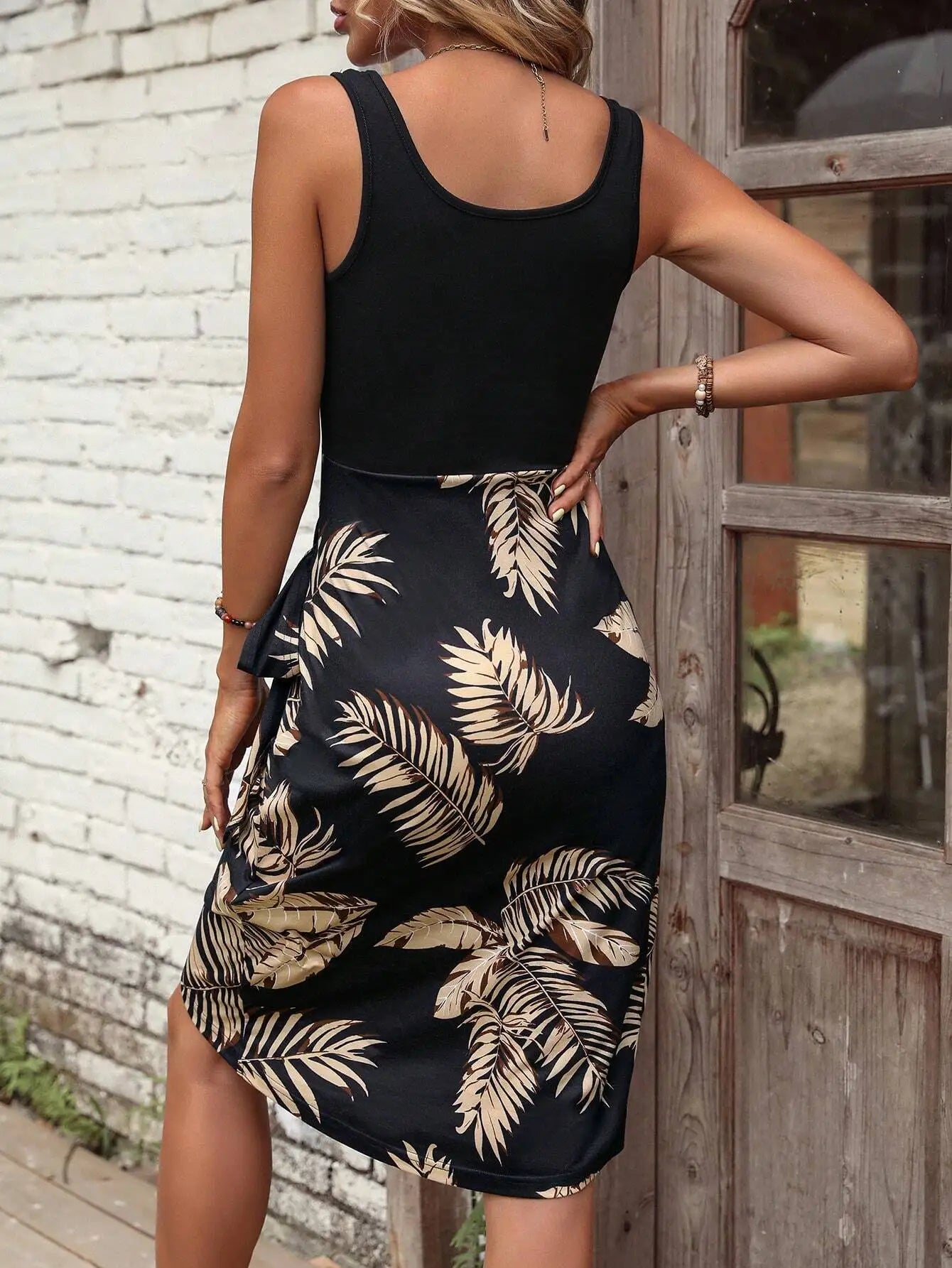 Tropical Print Maxi Dress Summer 2025 Elegant mid Waist Knitted A-Line Skirt Couple's Holiday Beach Women's Dress