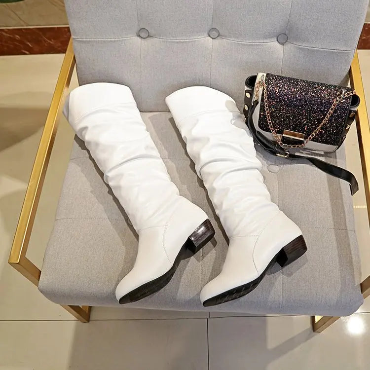 Autumn and Winter New Knee High Boots Women Designer Heel High Black Boots Women's Leather Boots Plus Size 35-43 Botas De Mujer