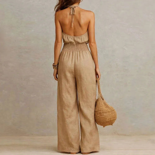 Boho Halter Backless Jumpsuit  Wide Leg Summer Romper