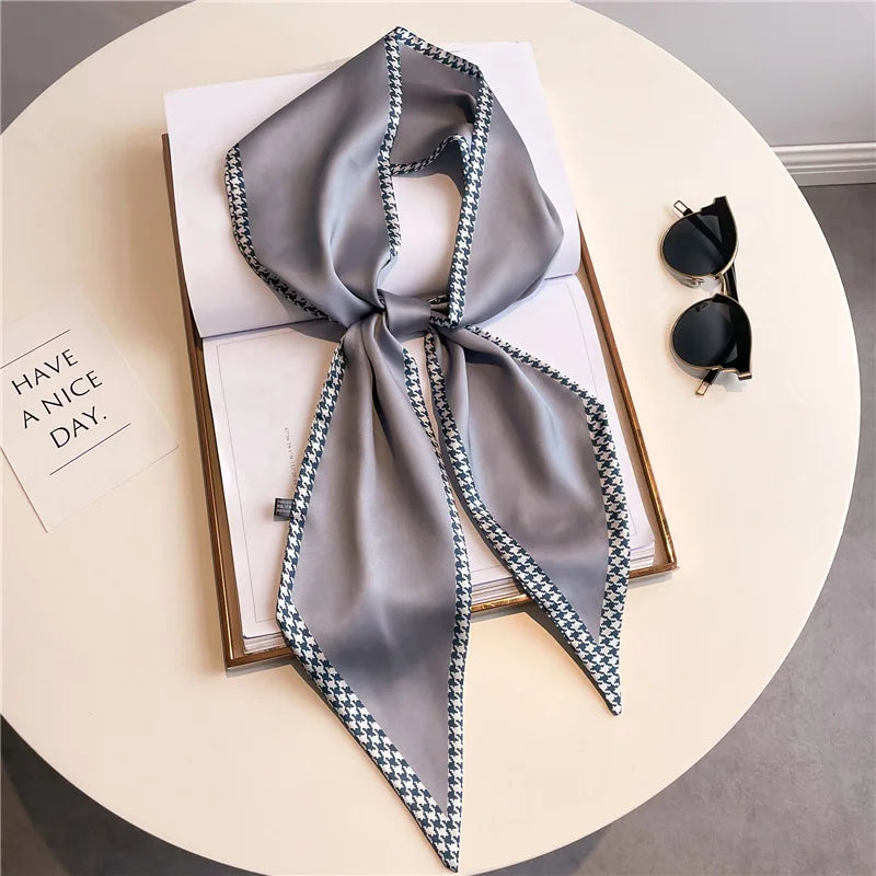 Horse carriage houndstooth decorated summer lightweight scarf fashionable long neckerchief women versatile slim bias-cut ribbon