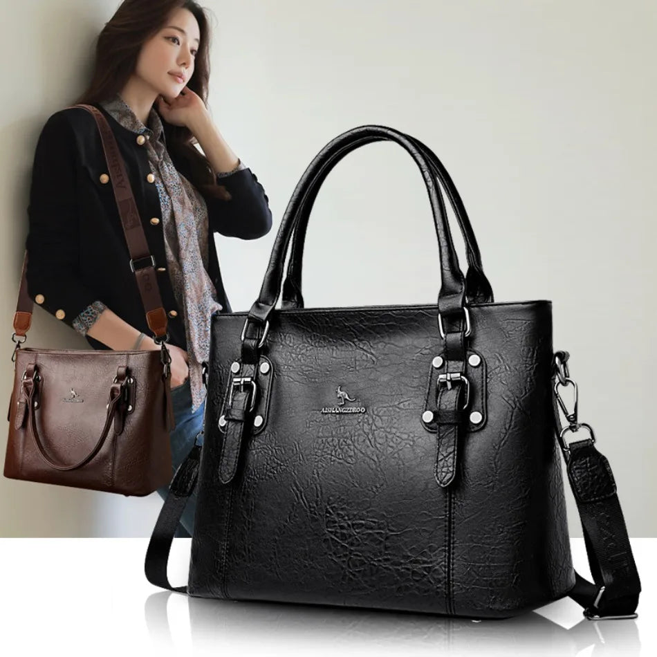 Genuine Brand Soft Pu Leather HandBags Designer Top-Handle Bags Shoulder Crossbody Bags for Women Large Capacity Casual Tote Sac