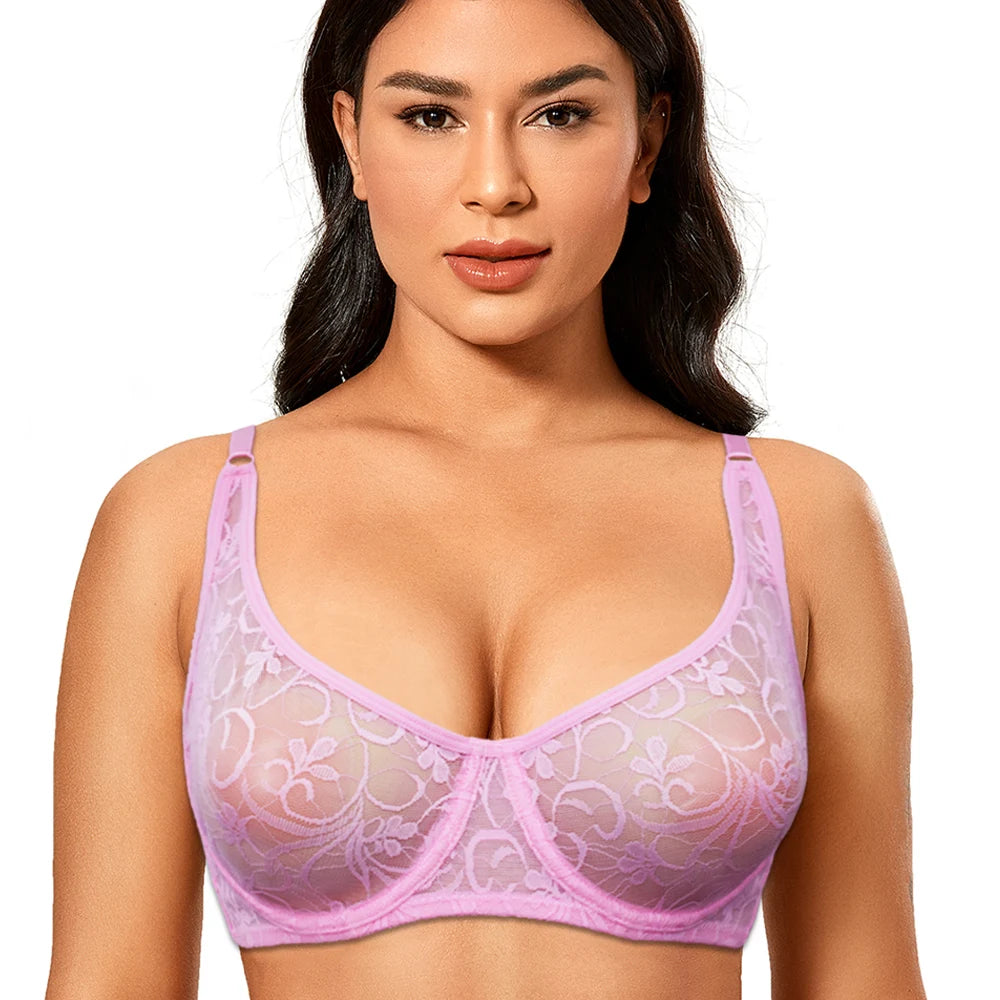 Bras For Womens Plus Size Lace Bra Underwire Female Underwear Embroidery Mesh See Through Sexy Lingerie Brassiere BH Tops