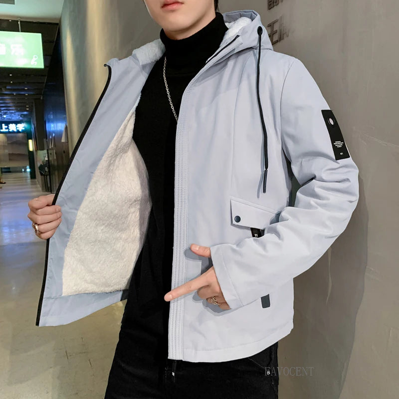 New Trench Coat Men's Solid Color Hooded Jacket Young and Middle-Aged Korean Style Slim Fit Jacket Casual Long Tops Parkas Coats