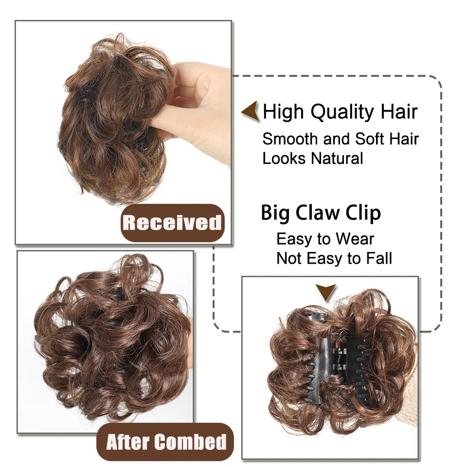 Claw Clip Messy Chignon Wavy Curly Hair Bun Clip in Claw Ponytail Synthetic Tousled Updo Scrunchie Hairpiece for Women