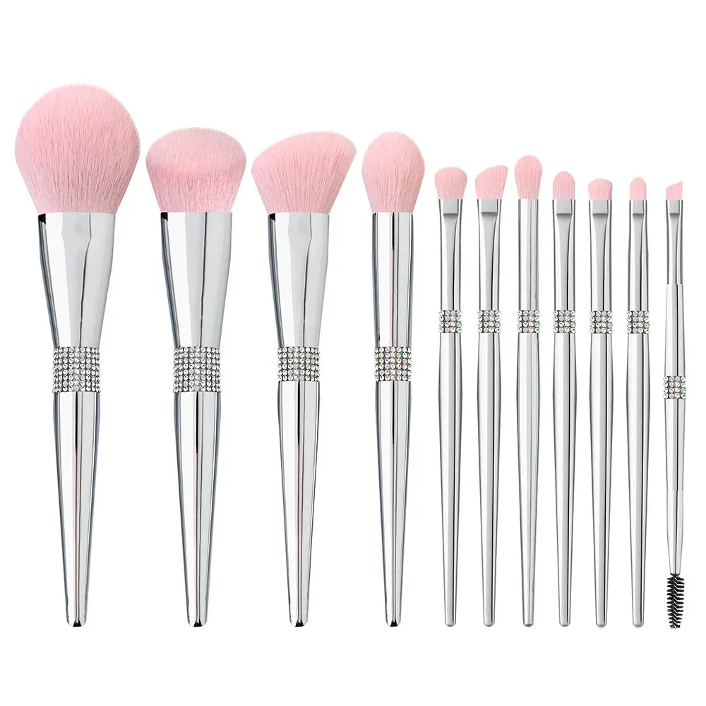 LOYBJ 10pcs Diamond Makeup Brushes Set Cosmetics Blending Tool Powder Foundation Blush Highlight Eyeshadow Eyebrow Eyelash Brush
