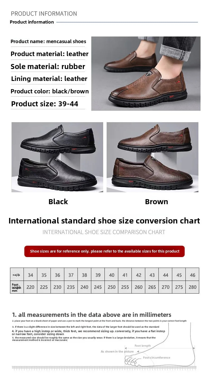 Men's Casual Breathable Leather Surface Shoes Soft Bottom Fashion Business Shoes for Middle-Aged And Elderly Fathers