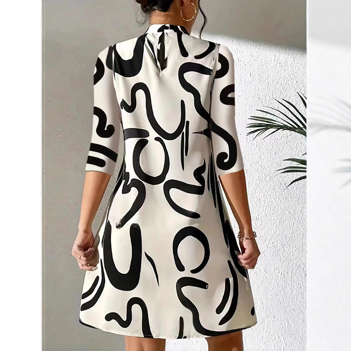 Fashion Long Sleeve Print Mini Dress Women 2025 Autumn Casual Temperament Office Ladies Dresses For Women Robe Femme