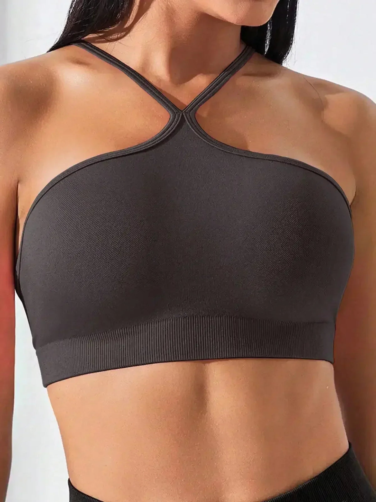 Women's Criss Cross Slim Fit Sports Cami Top Seamless Halter Crop Tee Shirt Tops Workout Tops